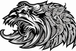 mythology, lion, eagle with diamond in claws, tattoo idea