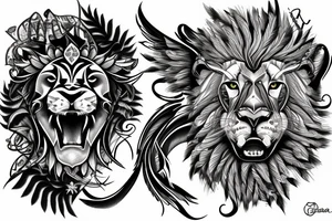 mythology, lion, eagle with diamond in claws, tattoo idea