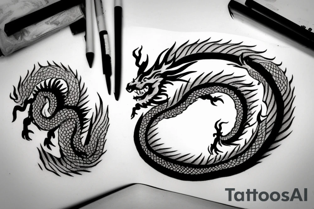 The dragon is written in one line tattoo idea