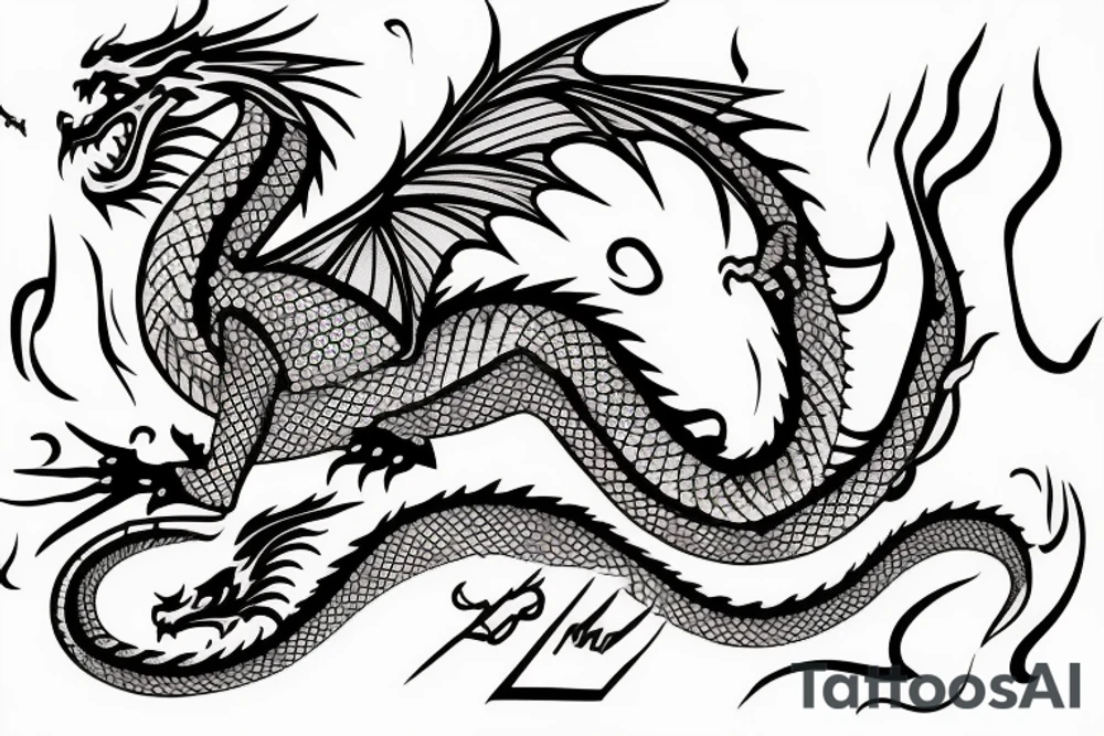 The dragon is written in one line tattoo idea