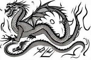 The dragon is written in one line tattoo idea