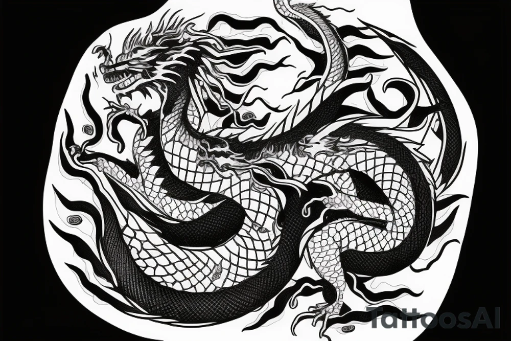 The dragon is written in one line tattoo idea