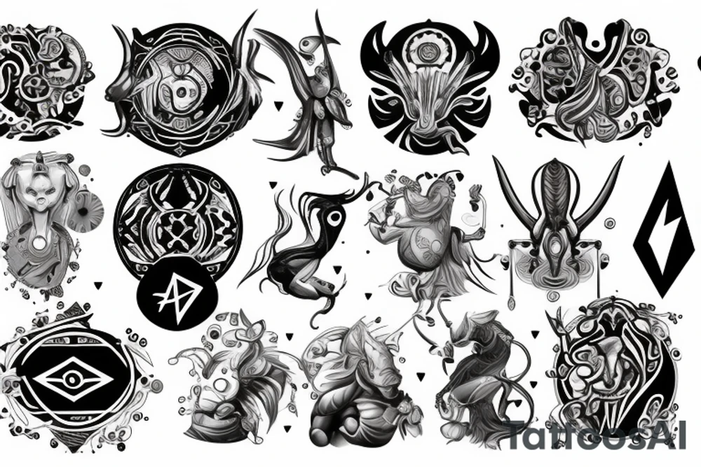 Zodiac sign aries in futuristic style tattoo idea