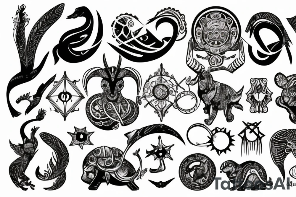 Zodiac sign aries in futuristic style tattoo idea