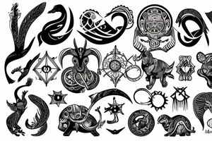 Zodiac sign aries in futuristic style tattoo idea