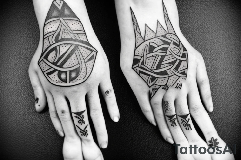 Scandinavian Gods and symbols  on full hand tattoo idea