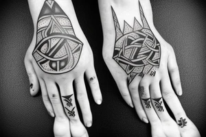 Scandinavian Gods and symbols  on full hand tattoo idea