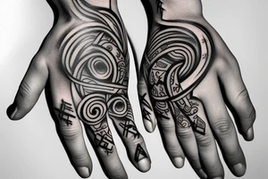Scandinavian Gods and symbols  on full hand tattoo idea
