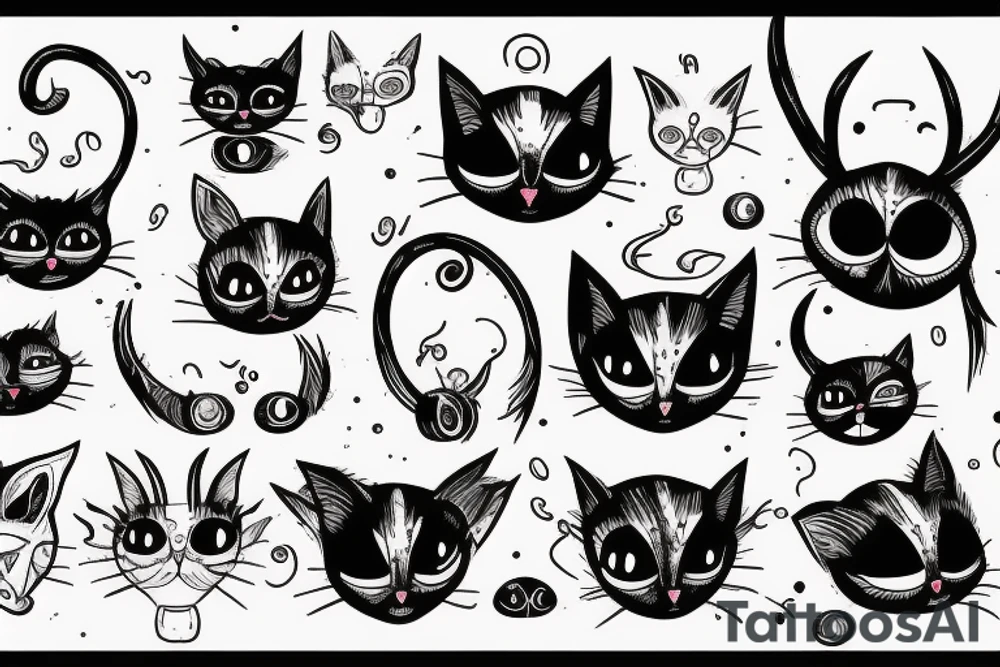 Cat with horns , covered in blood , six eyes , scars. tattoo idea