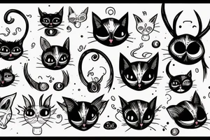 Cat with horns , covered in blood , six eyes , scars. tattoo idea