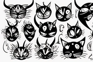 Cat with horns , covered in blood , six eyes , scars. tattoo idea