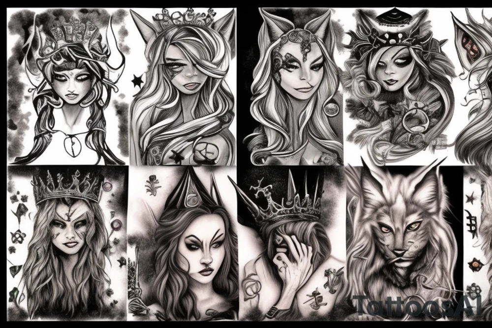 Man witch Lynx and crown tattoo idea