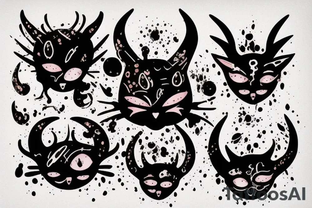 Cat with horns , covered in blood , six eyes , scars. tattoo idea