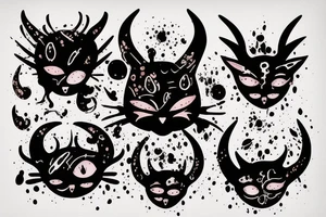 Cat with horns , covered in blood , six eyes , scars. tattoo idea