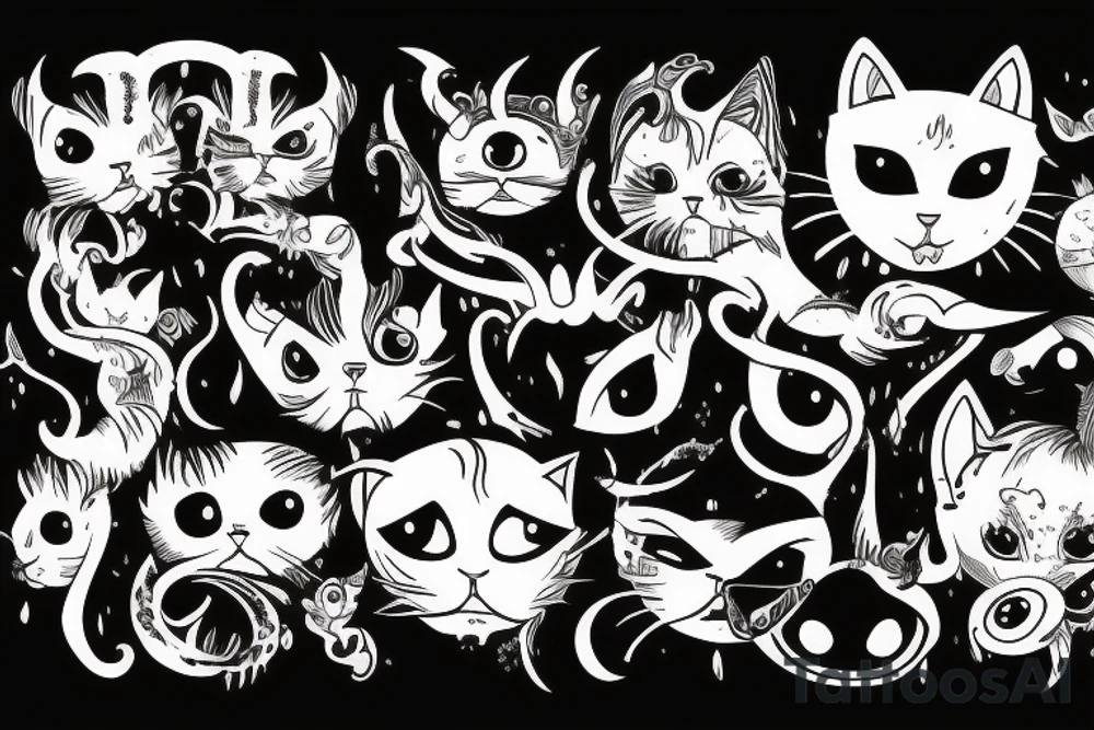 Cat with horns , covered in blood , six eyes , scars. tattoo idea