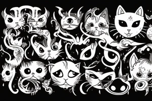 Cat with horns , covered in blood , six eyes , scars. tattoo idea