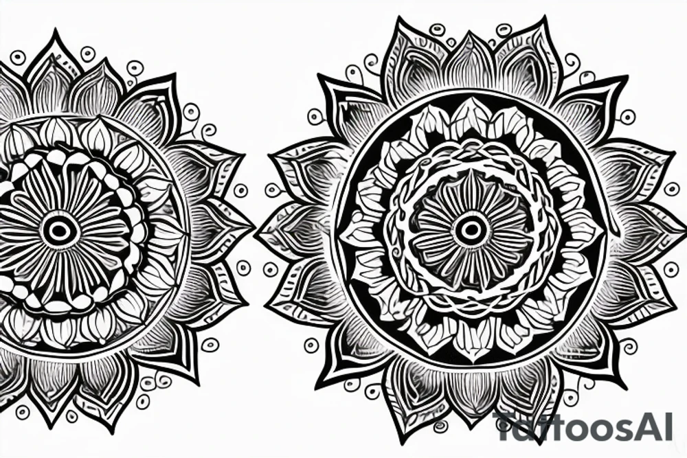 A mandala divided into two parts, a flower that shows the stages of its bloom. Tenderness and strength. Clover tattoo idea