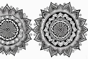 A mandala divided into two parts, a flower that shows the stages of its bloom. Tenderness and strength. Clover tattoo idea