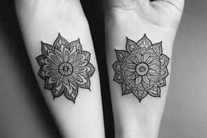 A mandala divided into two parts, a flower that shows the stages of its bloom. Tenderness and strength. Clover tattoo idea