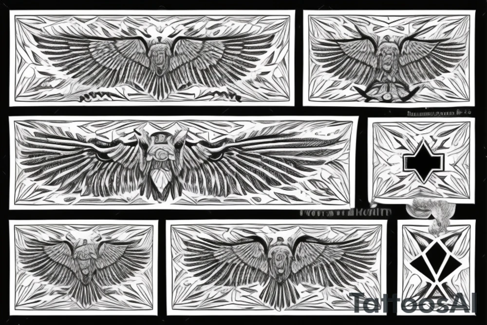 tribal pattern, realistick eagle with diamond in his claws tattoo idea