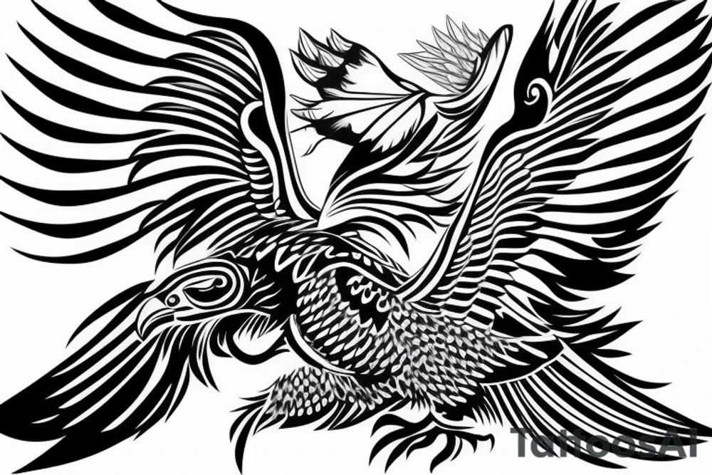 tribal pattern, realistick eagle with diamond in his claws tattoo idea
