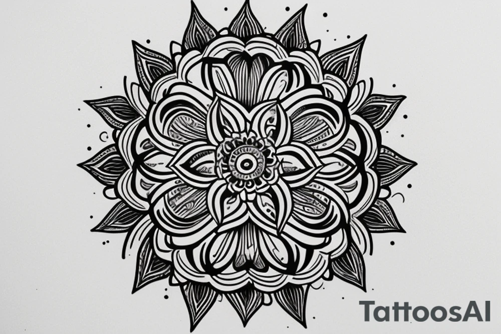 A mandala divided into two parts, a flower that shows the stages of its bloom. Clover tattoo idea