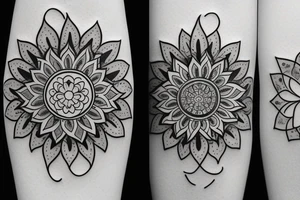 A mandala divided into two parts, a flower that shows the stages of its bloom. Clover tattoo idea