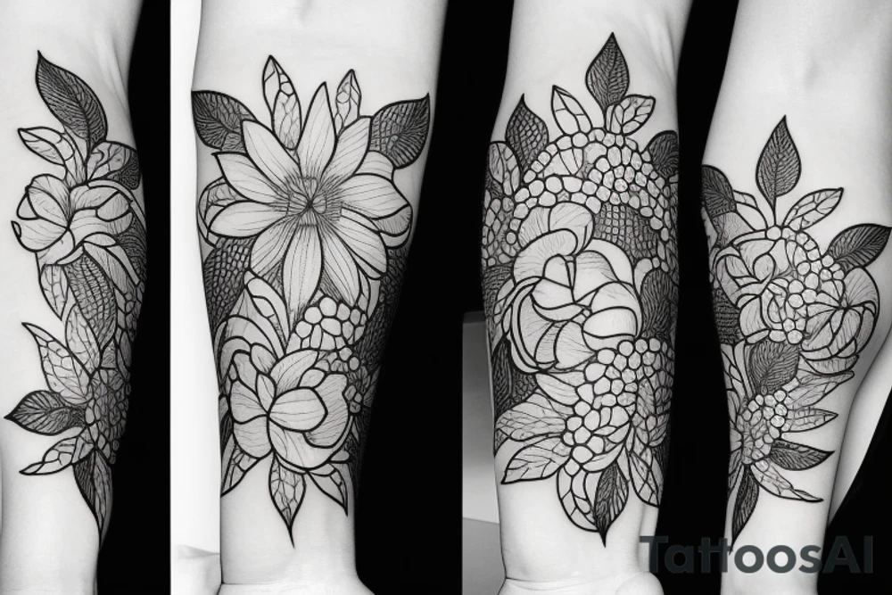 Lines and flowers tattoo idea
