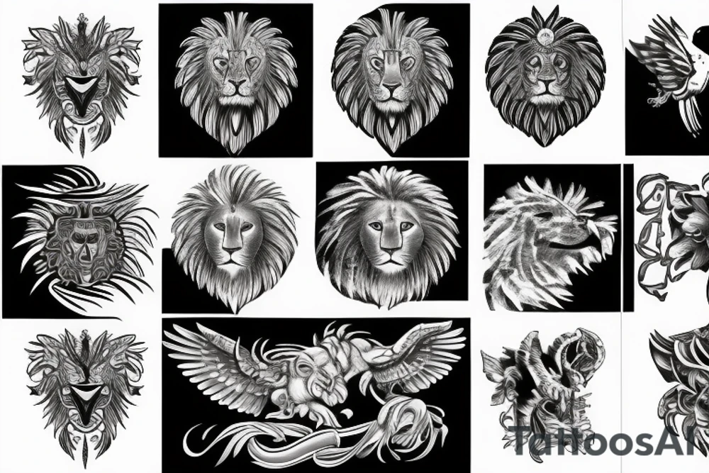 diamond, eagle, lion tattoo idea