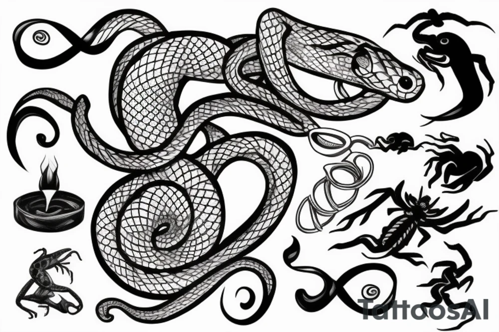 snake with scorpio one together tattoo idea