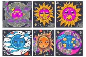colourful moon and sun tattoo idea