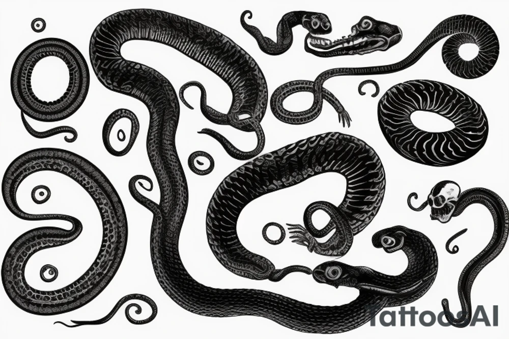 curly snake skeleton tattoo idea