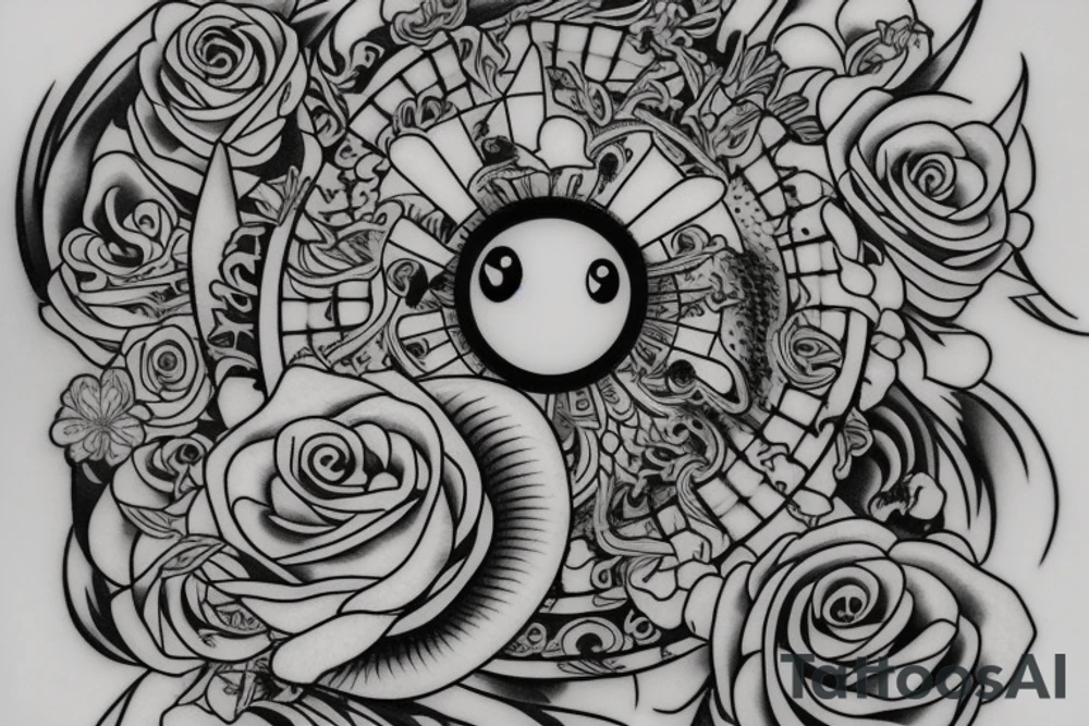 small tatoo moon inside of the sun a little  and around flowers tattoo idea