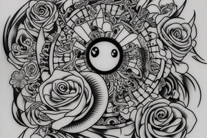 small tatoo moon inside of the sun a little  and around flowers tattoo idea