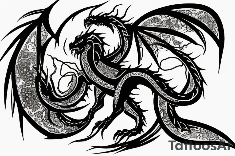 Black dragon with psychology tattoo idea