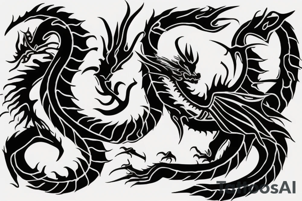 Black dragon with psychology symbol tattoo idea