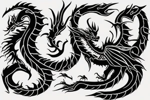Black dragon with psychology symbol tattoo idea