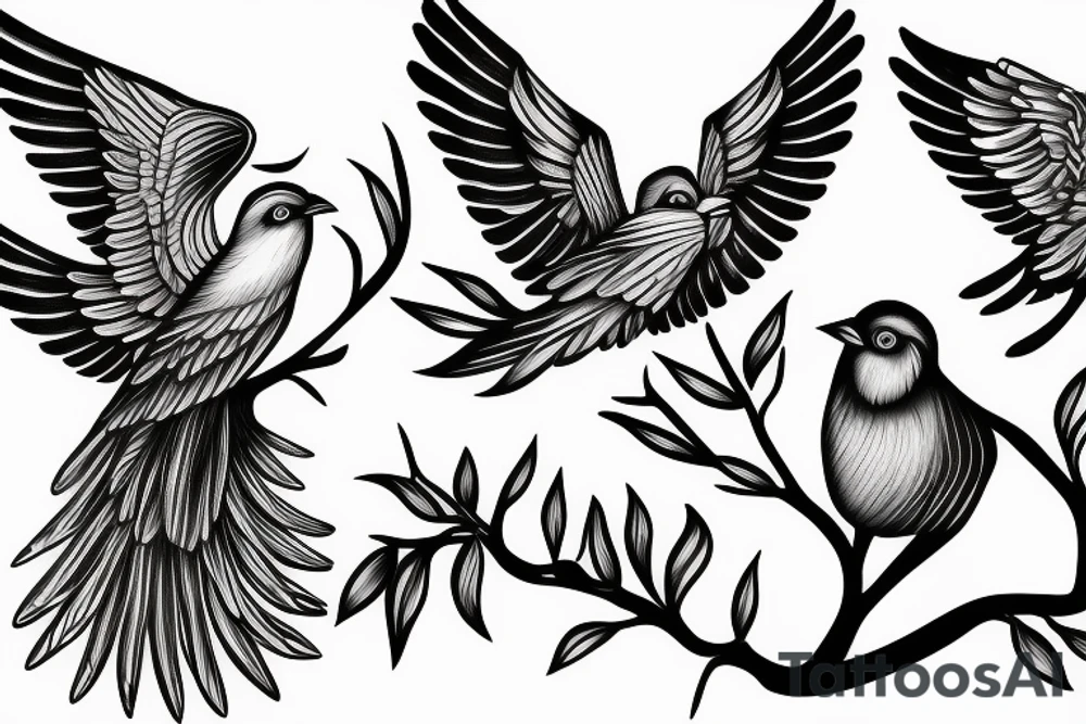 crying bird sirin on a branch tattoo idea