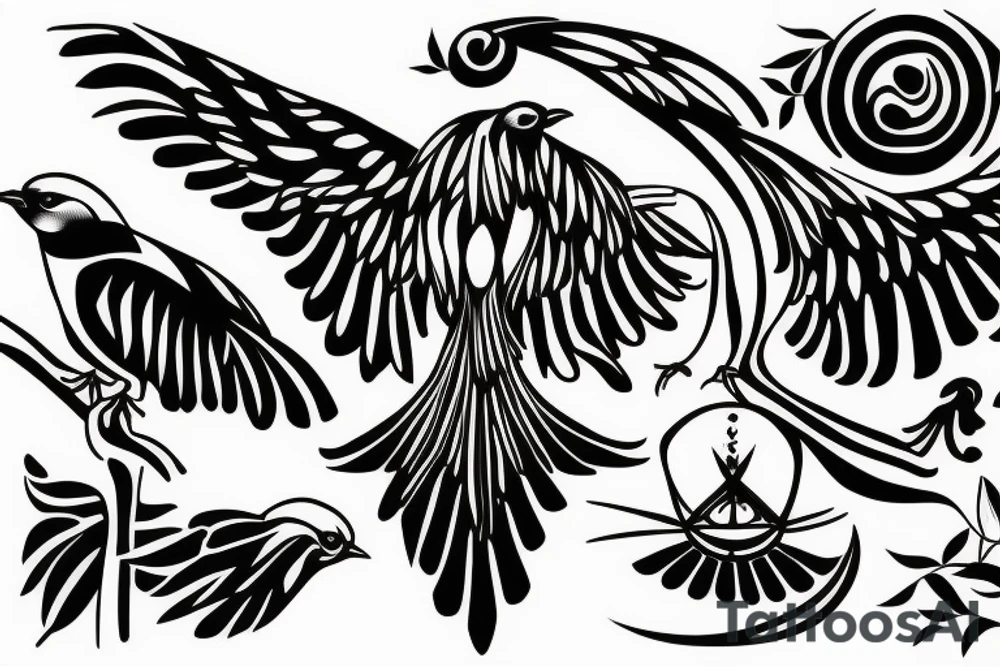 crying bird sirin on a branch tattoo idea