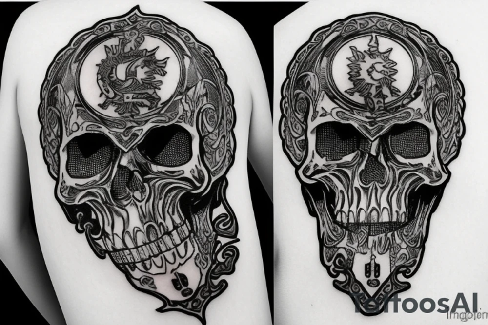 Skull with a armor and  bullets tattoo idea