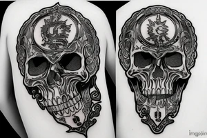 Skull with a armor and  bullets tattoo idea