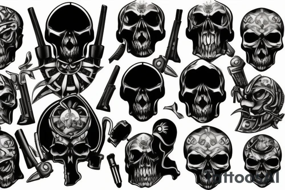 Skull with a armor and  bullets tattoo idea