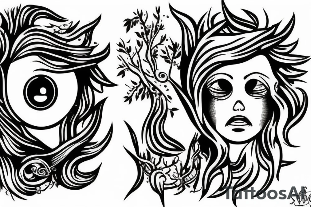 crying siren on a branch tattoo idea