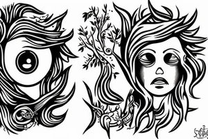 crying siren on a branch tattoo idea