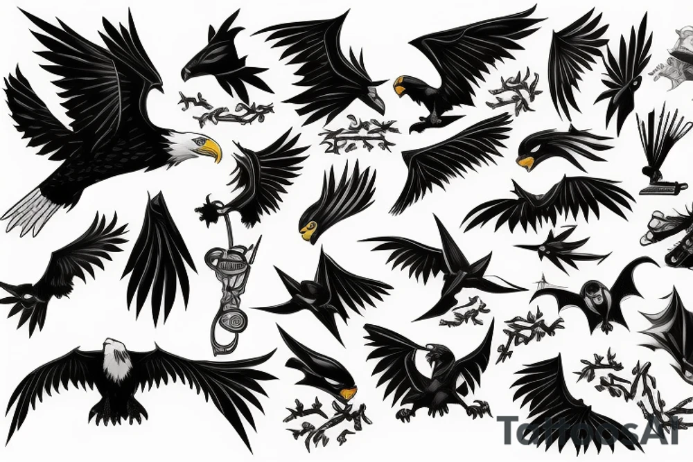 Eagle and bat tattoo idea