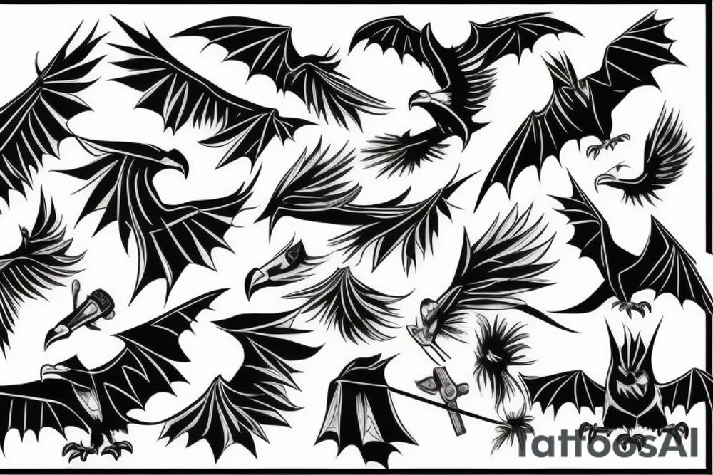 Eagle and bat tattoo idea