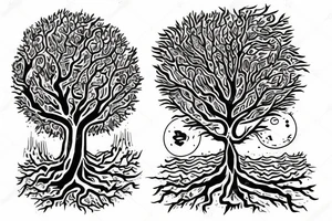 two worlds, sunshine day, dead planet after cataclism. tree, that union them tattoo idea