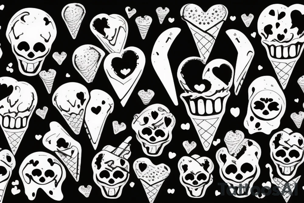 skull heart shaped ice cream tattoo idea
