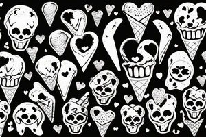 skull heart shaped ice cream tattoo idea