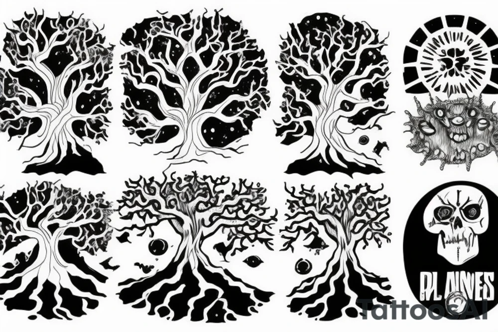 two worlds, sunshine day, dead planet after cataclism. tree, that union them tattoo idea